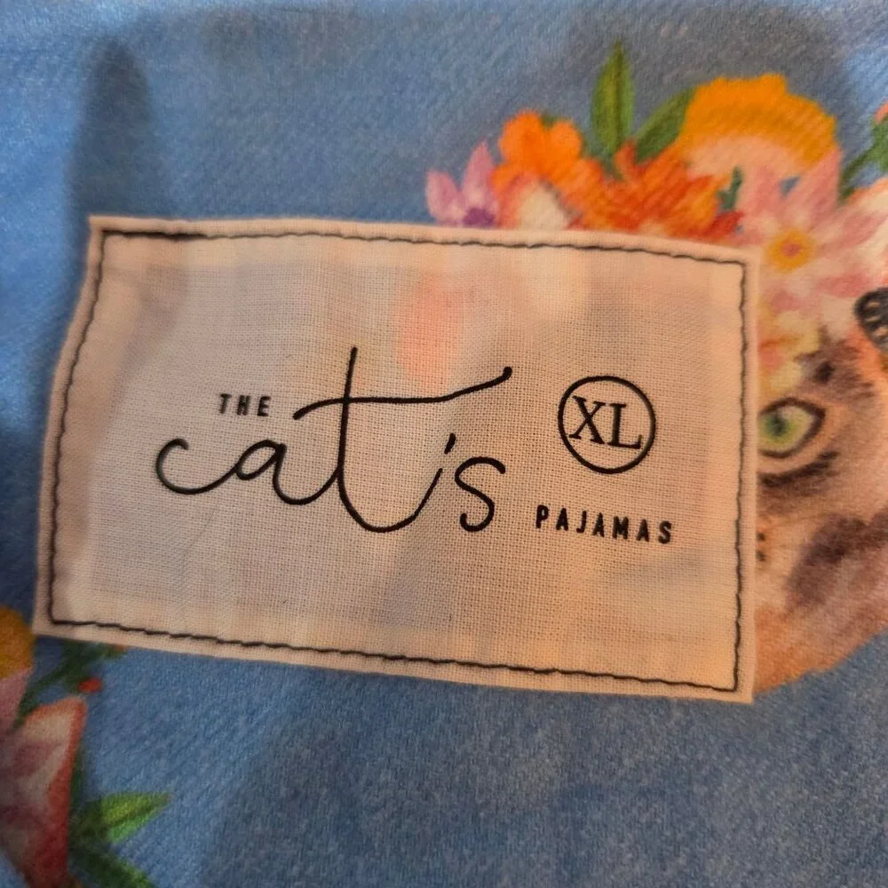 The‎ Cats Pajamas XL Flannel Pajama Top Frida-Inspired Cats Blue Peruvian Cotton